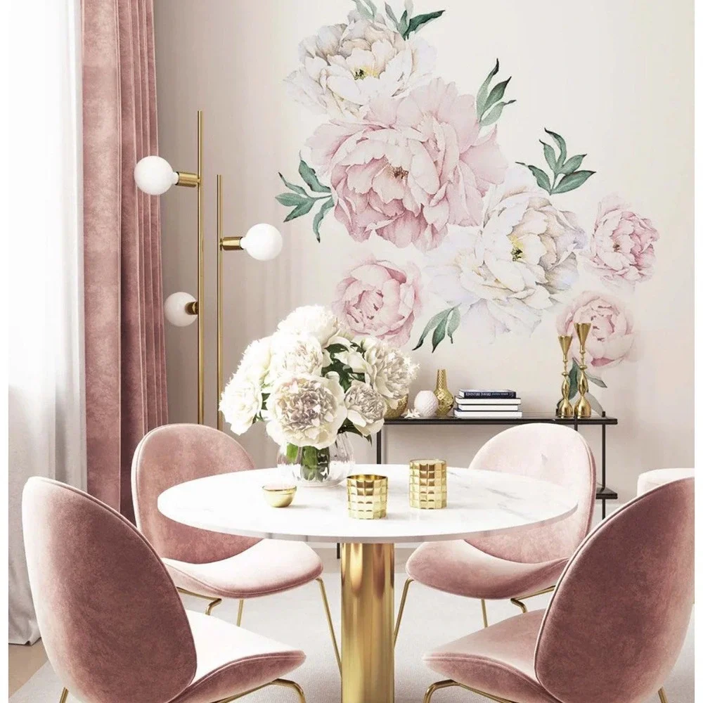 3 Rolls Wallpick Large Pink &‎ White Peonies Wall Decals